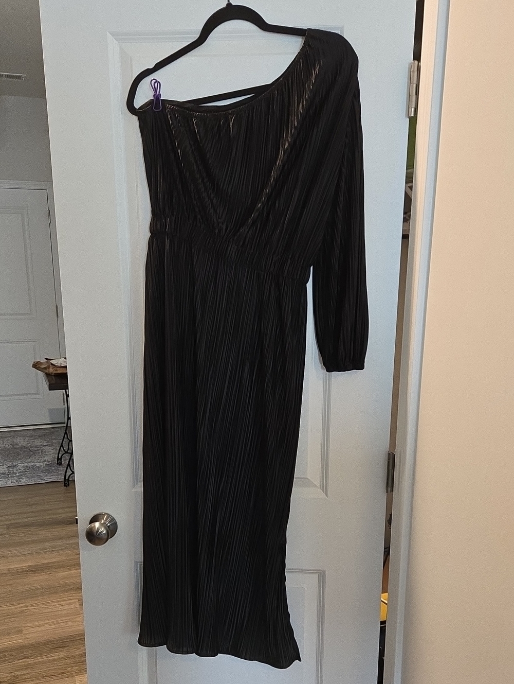 SHEIN Black One-Shoulder Pleated Maxi Dress